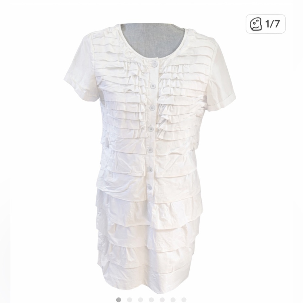 Crew White Cotton Ruffle Tiered Button Front Dress 10